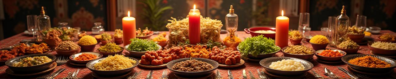 Tavola riccamente imbandita con specialità internazionali